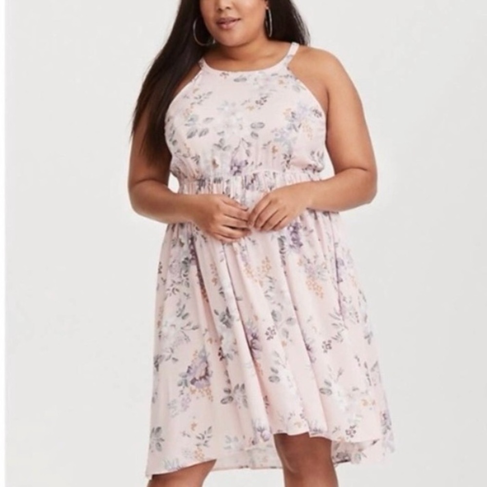 Torrid‎ Pink Floral Challis High Neck Hi Lo Hem Sleeveless Dress 1X